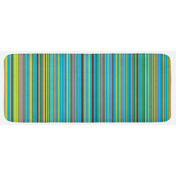 Abstract Kitchen Mat, Vertical Retro Style Thin Stripes Colorful Bands in Contrast Tones Line Art, Plush Decorative Kitchen Mat with Non Slip Backing, 47" X 19", Multicolor, by Ambesonne