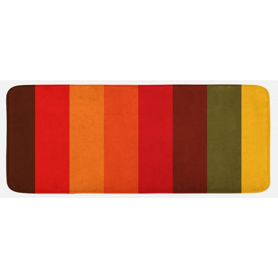 Abstract Kitchen Mat, Vertical Striped Color Bands Vibrant Tones Geometric Straight Lines Design, Plush Decorative Kitchen Mat with Non Slip Backing, 47" X 19", Multicolor, by Ambesonne