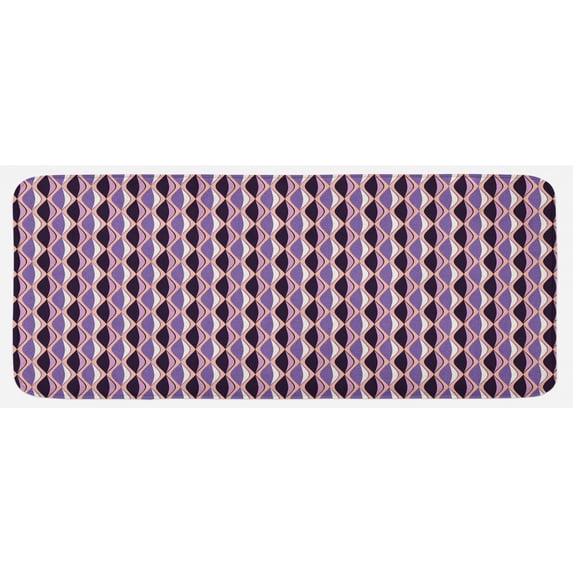 Abstract Kitchen Mat, Vertical Wavy Lines in the Shades of Purple Curves and Colors Composition, Plush Decorative Kitchen Mat with Non Slip Backing, 47" X 19", Multicolor, by Ambesonne