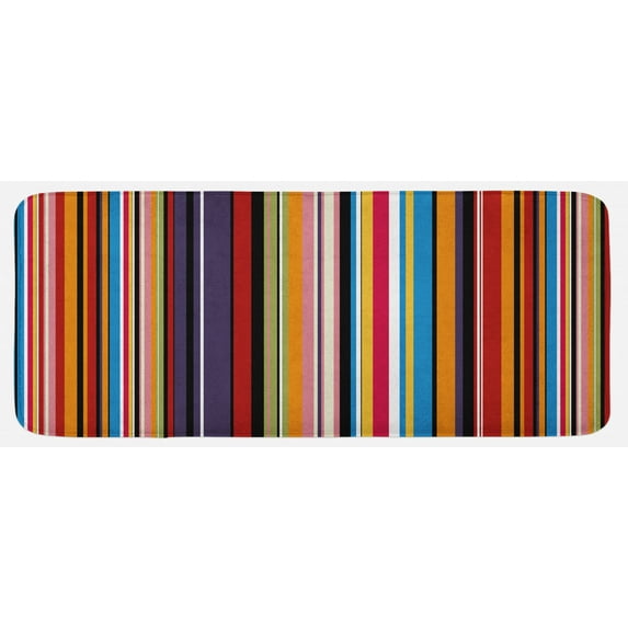 Abstract Kitchen Mat, Vibrant Colored Stripes Vertical Pattern Funky Modern Tile Illustration, Plush Decorative Kitchen Mat with Non Slip Backing, 47" X 19", Multicolor, by Ambesonne