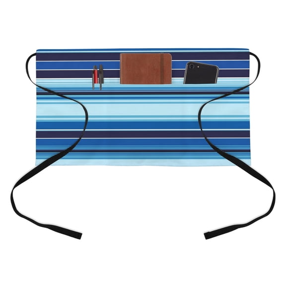 Abstract Kitchen Restaurant Half Waist Apron, Colorful Mexican Stripe Navy Blue Black Farmhouse Server Short Apron with 3 Pockets Waterproof Oil Waist Aprons for Women Waitress Waiter