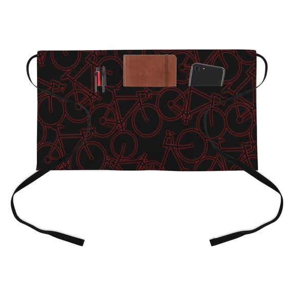Abstract Kitchen Restaurant Half Waist Apron, Red Bicycles Line Texture ...