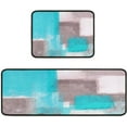 thumbnail image 1 of Abstract Kitchen Rugs Set of 2 Turquoise and Grey Non-Slip Kitchen Floor Rug and Mat Teal Anti-Fatigue Comfort Standing Area Mat for Kitchen Living Room Laundry Outdoor Decor 17"x48"+17"x24", 1 of 5