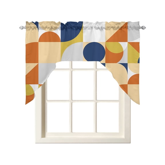 Abstract, Kitchen Swag Valance for Window, Rod Pocket Short Kitchen Curtains 36 Inch Length, Modern Geometric Vintage Circle European Swag Topper Small Window Treatment for Cafe Bathroom Bedroom