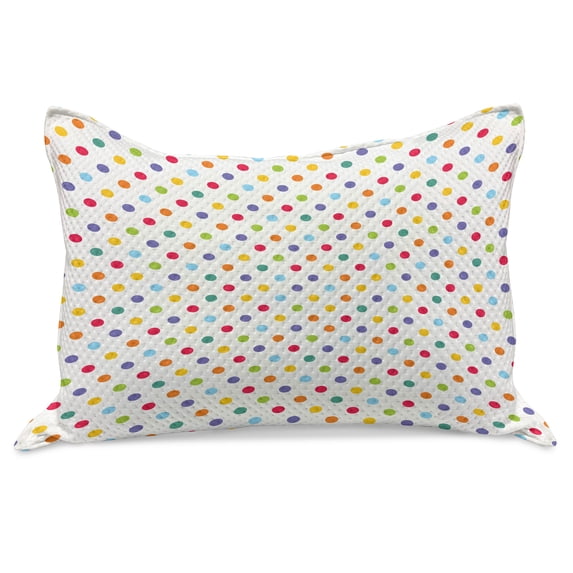 Abstract Knitted Quilt Pillowcover, Colorful Polka Dots Round Circular Vintage Fashion Girls Feminine Design, Standard King Size Pillow Cover for Bedroom, 30" x 20", Multicolor, by Ambesonne
