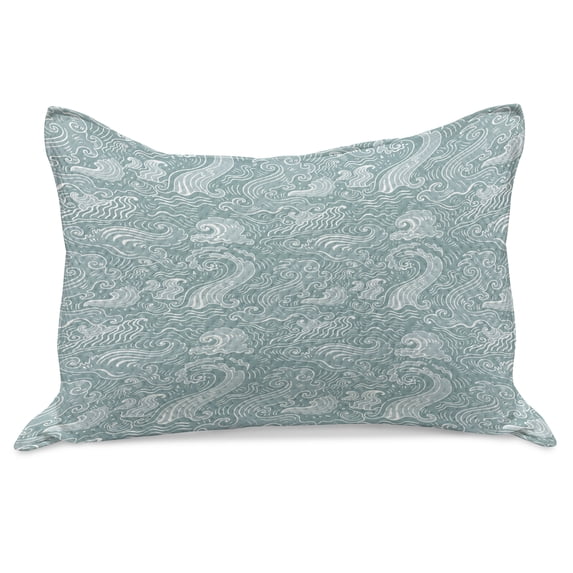 Abstract Knitted Quilt Pillowcover, Funky Sea Waves Print Drawn by Hand Seascape Demonstration, Standard King Size Pillow Cover for Bedroom, 30" x 20", Teal Cadet Blue, by Ambesonne