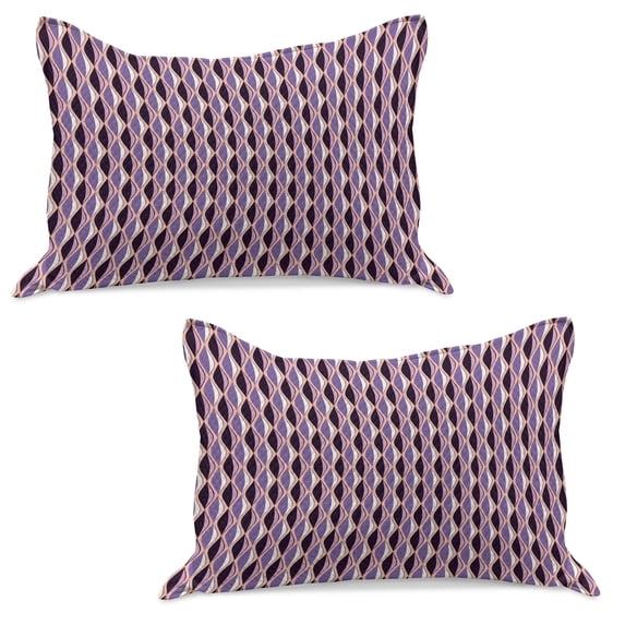 Abstract Knitted Quilt Pillowcover Set of 2, Vertical Wavy Lines in the Shades of Purple Curves and Colors Composition, Standard Queen Pillow Sham Bedroom, 30" x 20", Multicolor, by Ambesonne