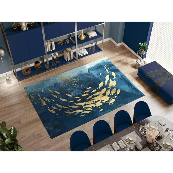 Abstract Koi Fish Area Rug For Bedroom,Modern Fish Washable Living Room Rug,Soft Accent Rugs For Entryway,Non-Slip Non-Shedding Low-Pile Floor Carpet 1x2ft