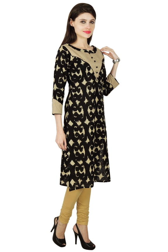 Abstract Kurta Bollywood Designer Women Ethnic Kurti Cotton Tunic Dress