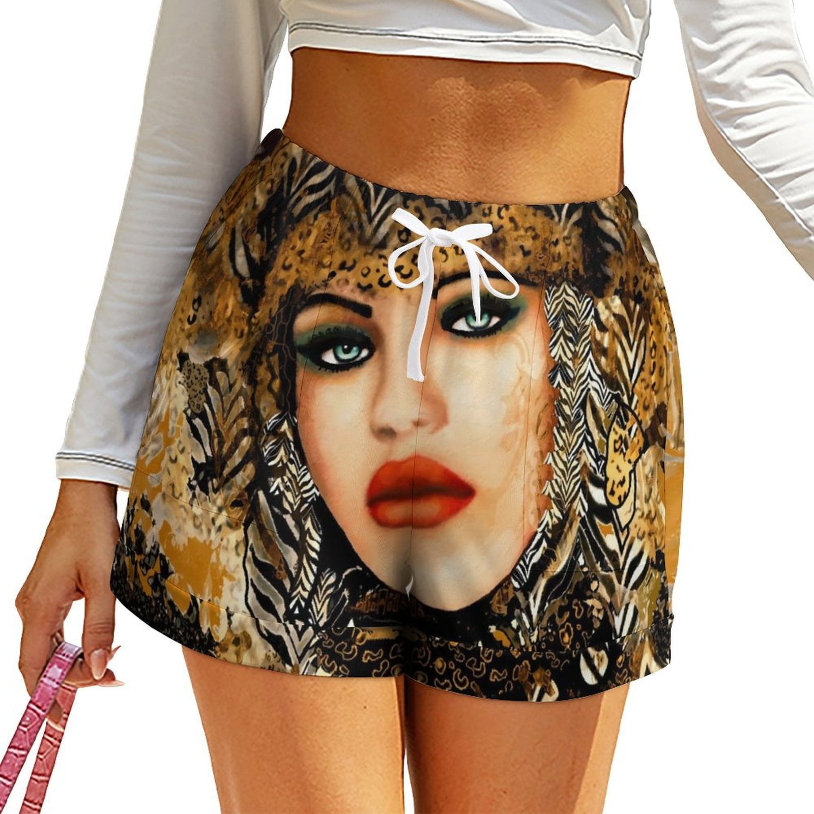 Abstract Lady Face Shorts Colorful Art Sport Shorts Spring Printed