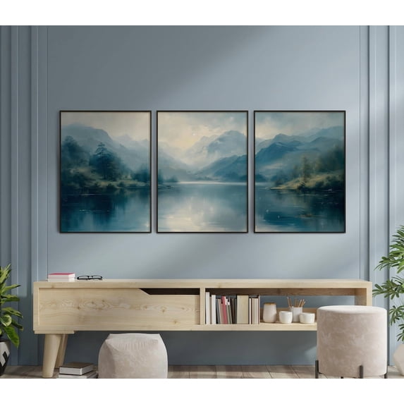 Abstract Lake And Mountain Wall Art Set Of 3, Landscape Prints ...