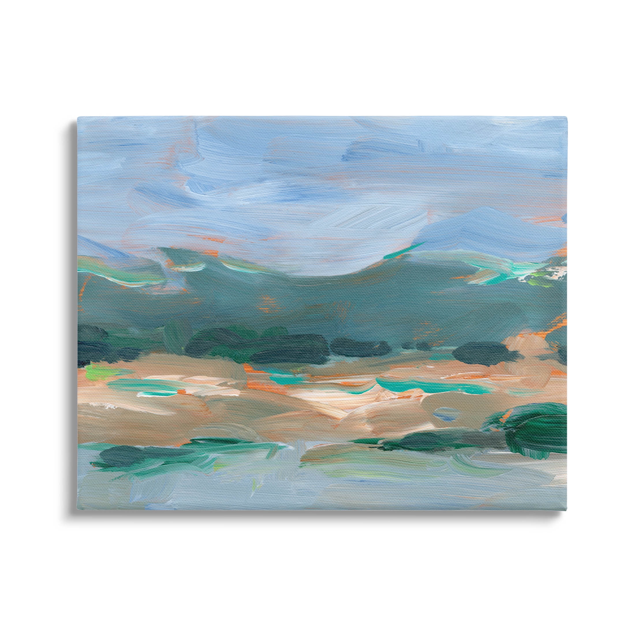 Abstract Coastal Landscape Canvas Art in Blue and Green, 16 x 20 Inches