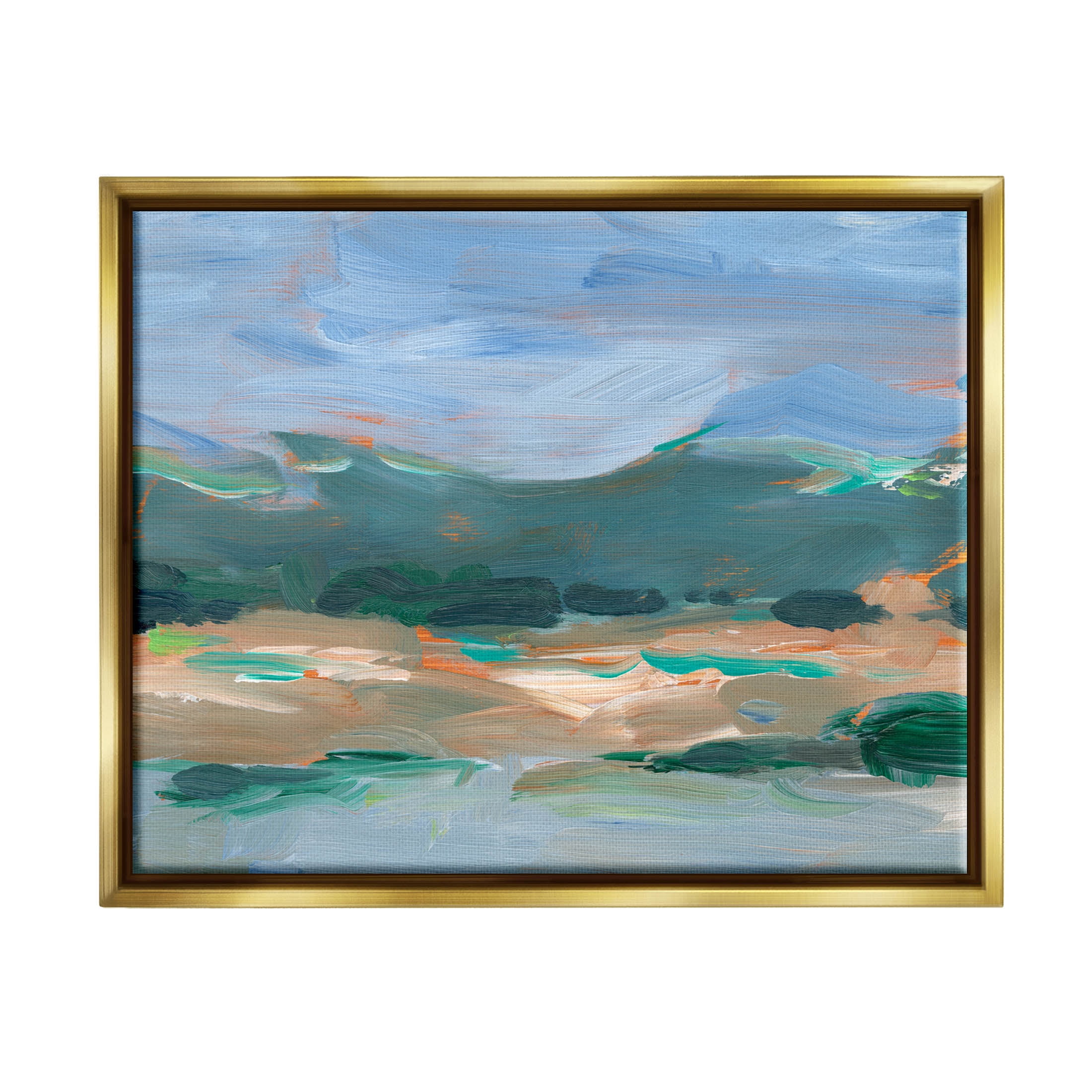 Abstract Landscape Blue and Green Canvas Art with Gold Frame, 17" x 21"
