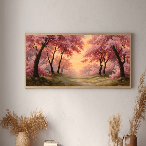 Abstract Landscape Canvas Painting Cherry Blossom Forest Wall Art Pictures for Living Room Bedroom Decoration Canvas Pictures Poster Frameless