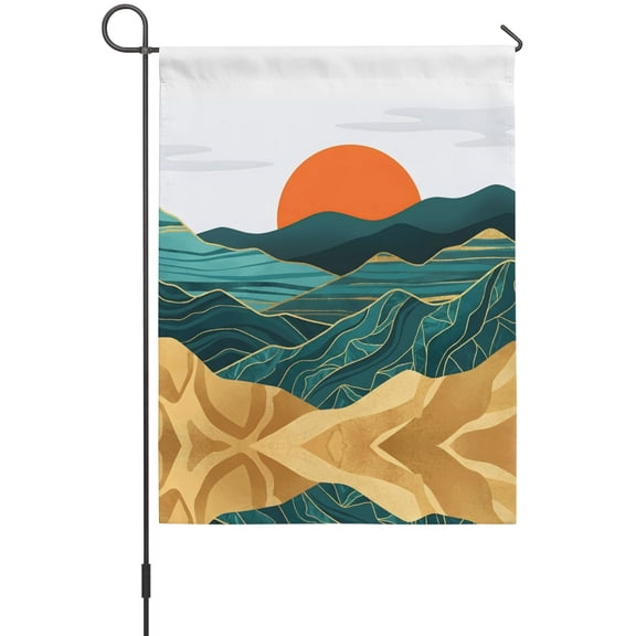 Abstract Landscape Garden Flag 12 x 18 Inches, Mountain Peaks Hills Sun Boho Weather Proof Outdoor Patio Flags Double Sided Small Garden Decoration for Yard Outside Home