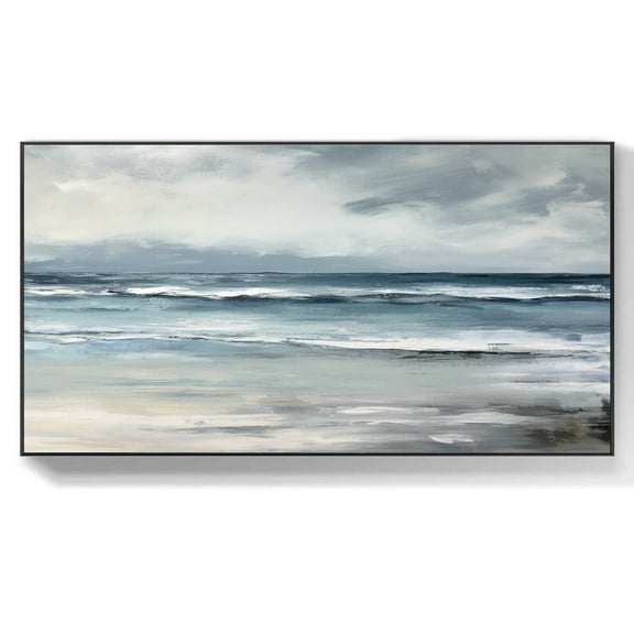 Abstract Landscape Oil Painting Ocean Waves Textured Seascape Art Acrylic Wall Art Large Ocean Canvas Art for Living Room,Unstretched,Frameless,(51*102cm)20*40Inches