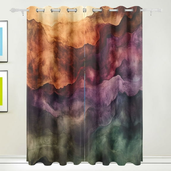 Abstract Landscape Painting Blackout Curtains for Living Room Bedroom 55W x 72/84L Insulated Window Drapes 2 Panels