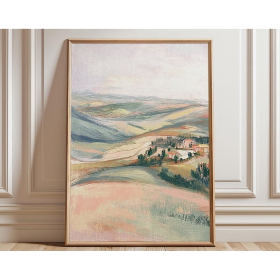 Abstract Landscape Pastel Countryside Fields Wall Art Print, Unframed Paper Poster 8x10in