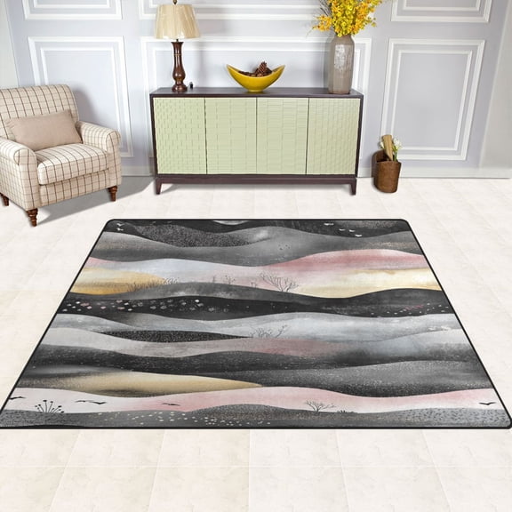 Abstract Landscape Pattern 63''x48'' Plush Memory Foam Bath Mat, Soft, Absorbent, Non Slip, Durable