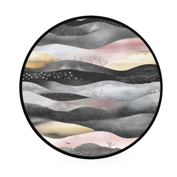 Abstract Landscape Pattern Memory Foam Bath Mat 36" Absorbent Rug with Non Slip Base and 4 Bonus Pads