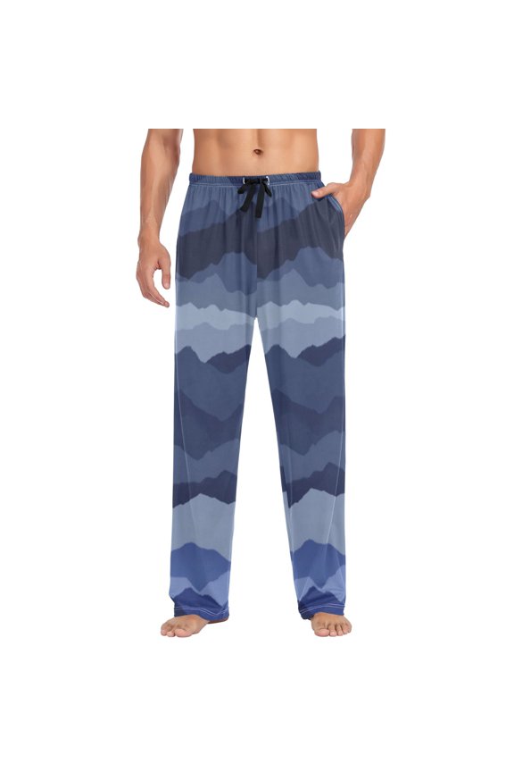 Abstract Landscape Pattern Mens Cotton Pajama Pants Long Staple Lightweight Sleep Bottoms with Pockets Breathable
