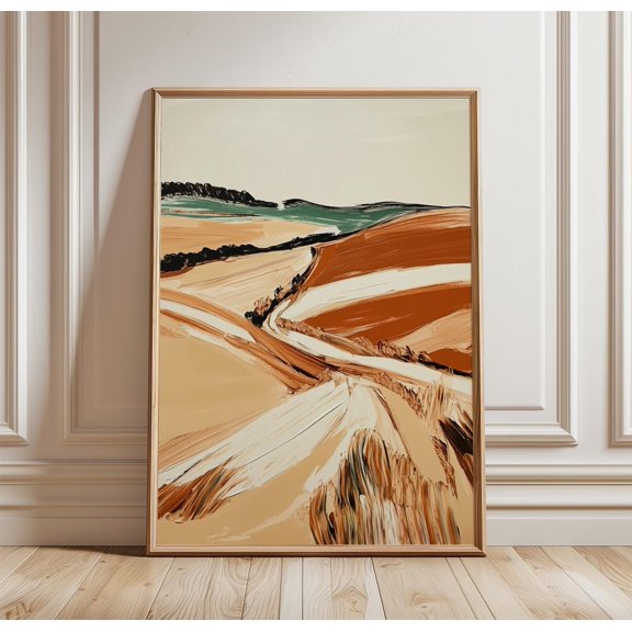 Abstract Landscape Poster | Countryside Fields Wall Art | Modern Rural Painting Print | Neutral Earth Tone Decor, Poster Only