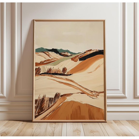 Abstract Landscape Poster | Countryside Fields Wall Art | Modern Rural Painting Print | Neutral Earth Tone Decor, Poster Only