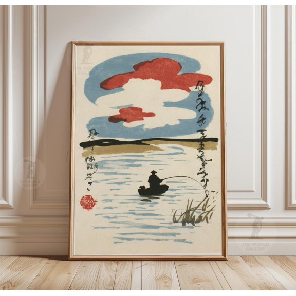 Abstract Landscape Poster Minimal River Scene Art Print Calm Blue Green Artwork