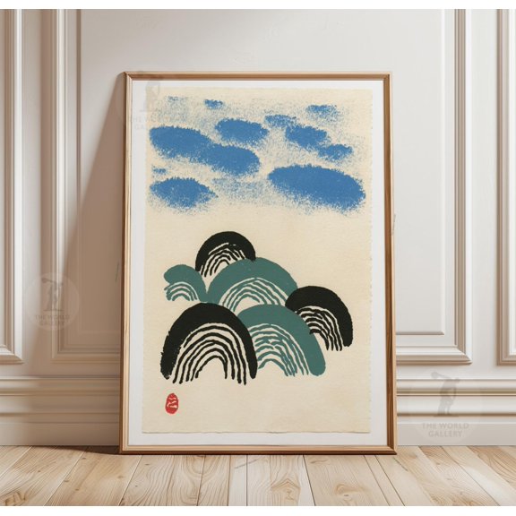 Abstract Landscape Poster Minimal Wave Illustration Print Japanese Style Wall Art Neutral