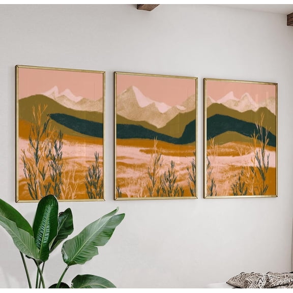 Abstract Landscape Wall Art Earth Tone Mountain Nature Prints Modern Minimalist Set 3 Stretched Canvas 8x12