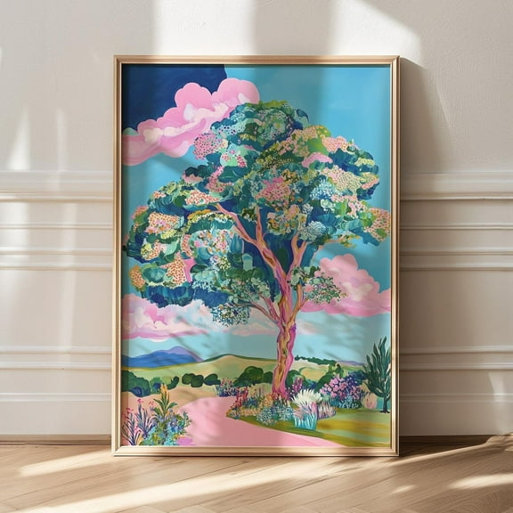 Abstract Landscape Wall Art, Maximalist Decor, Scenery Art Print, Grandmillennial Decor, Preppy Art, Trendy Apartment Decor, Dopamine Decor Wall Art, Modern Wall Decor For Living Room, 8x12 UNFRAMED