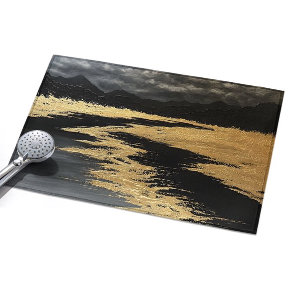 Abstract Landscape Washable Area Rug 2 x 3 ft Black Mountains Gold River Valley Soft Non Slip Rugs Stain Repellent Indoor Felt Carpet for Living Dining Room Bedroom Home Office