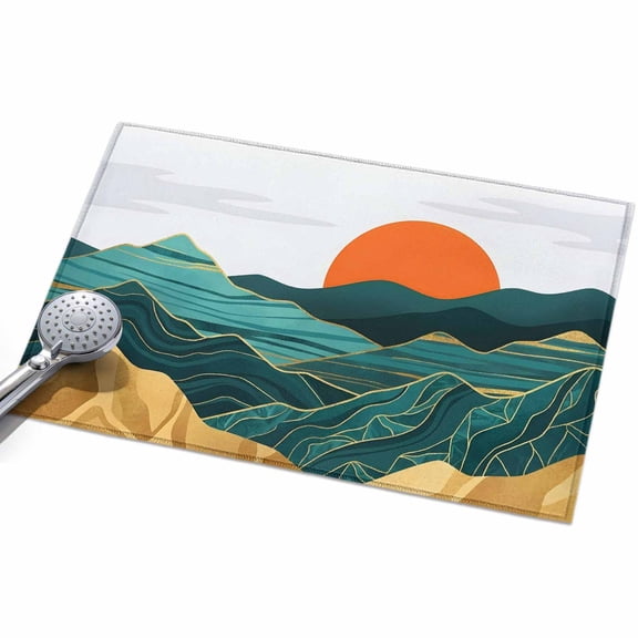 Abstract Landscape Washable Area Rug 2 x 3 ft Mountain Peaks Hills Sun Boho Soft Non Slip Rugs Stain Repellent Indoor Felt Carpet for Living Dining Room Bedroom Home Office