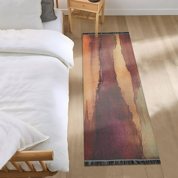 Abstract Landscape Watercolor Painting Bedroom Runner Rug 2'x 6' Non Slip Carpet Indoor Home Area Rug Living Room