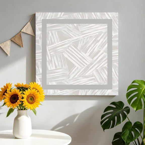 Abstract Over Lapping Lines Canvas Wall Art, Modern Square Frame Gray Framed Canvas Wall Decor Picture Print Artwork Decorations for Living Room Office Ready to Hang 8" x 8"