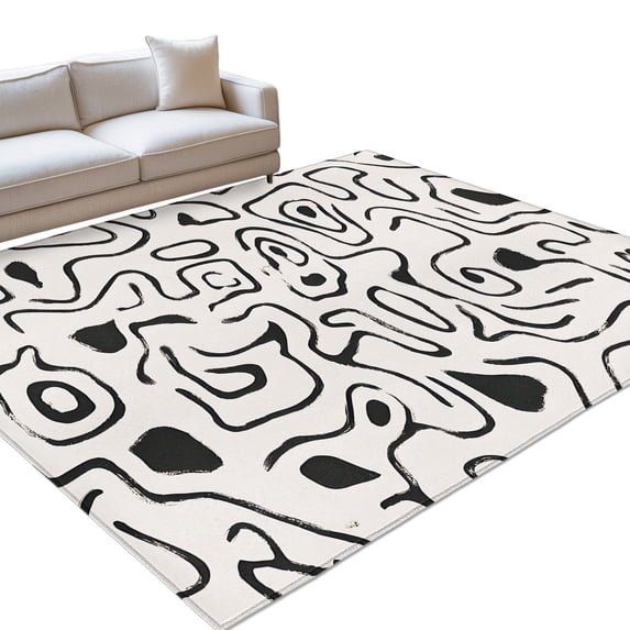 Abstract Large Area Rugs 6x9ft Black and White Fluid Lines Modern ...
