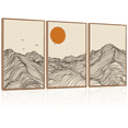 thumbnail image 1 of Abstract Large Mountain Wall Art,Geometric Mountains Wall Decor Set of 3(16”X24”)Textured Canvas Bohemian Framed Prints,Big Minimalist Sunrise Wall Art,Boho Sun Wall Decor for Bedroom Living Room, 1 of 7