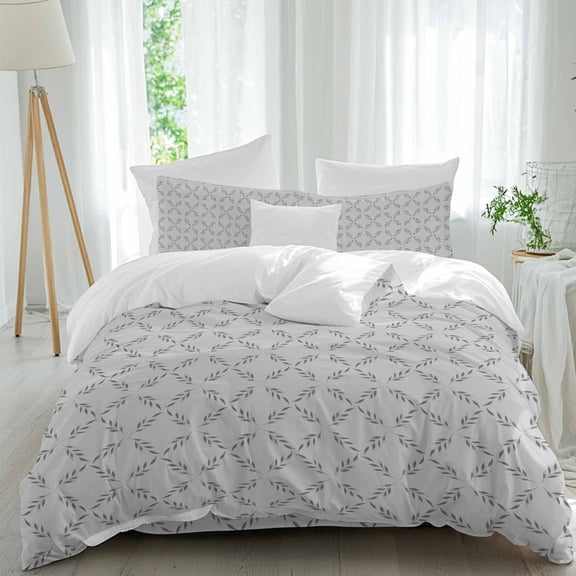 Abstract Lattice Diamond Texture California King Size Bed Set,Modern Stripe Arrow on Gray Bedding for All Seasons,4 Pcs Bed Set with 1 Quiltcover (90"x106"),1 Sheet(94"x116"),2 Pillowcases (19"x35")