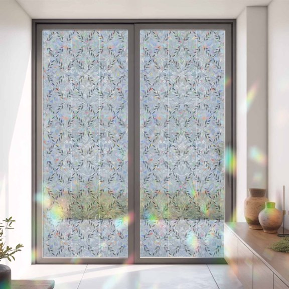 Abstract Lattice Diamond Texture Window Privacy Film, Rainbow Film Decorative Window Sticker 35.4x78.7in, Modern Stripe Arrow on Gray Sun Blocking Static Stained Glass Cling Tint Non-Adhesive