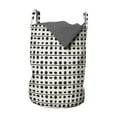 thumbnail image 1 of Abstract Laundry Bag, Brush Painting Consecutively of Lines and Dots Simple Tribal Pattern, Basket with Handles Drawstring Closure for Laundromats, 13" x 19", Eggshell Charcoal Grey, by Ambesonne, 1 of 4