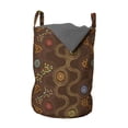 thumbnail image 1 of Abstract Laundry Bag, Colorful Dots and Flowers Curved Doodle Style Line Art Design on Brown Background, Basket with Handles Drawstring Closure for Laundromats, 13" x 19", Multicolor, by Ambesonne, 1 of 4