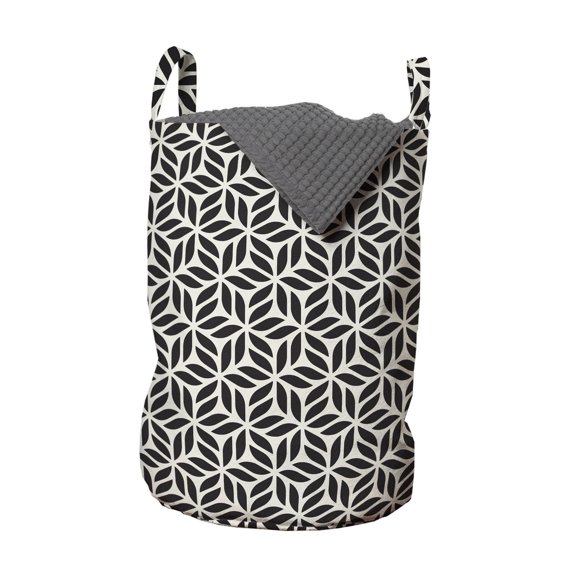 Abstract Laundry Bag, Continuing Illustration of Monotone Ornate Flower Inspired Strokes, Basket with Handles Drawstring Closure for Laundromats, 13" x 19", Eggshell and Dark Grey, by Ambesonne