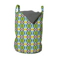thumbnail image 1 of Abstract Laundry Bag, Geometric Checked Pattern with Floral Motifs Elliptic Curvy Details Tile Design, Basket with Handles Drawstring Closure for Laundromats, 13" x 19", Multicolor, by Ambesonne, 1 of 4