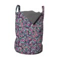 thumbnail image 1 of Abstract Laundry Bag, Hand Drawn Style Pattern with Ornamental Bohemian Style Wavy Lines, Basket with Handles Drawstring Closure for Laundromats, 13" x 19", Fuchsia Slate Blue Cream, by Ambesonne, 1 of 4