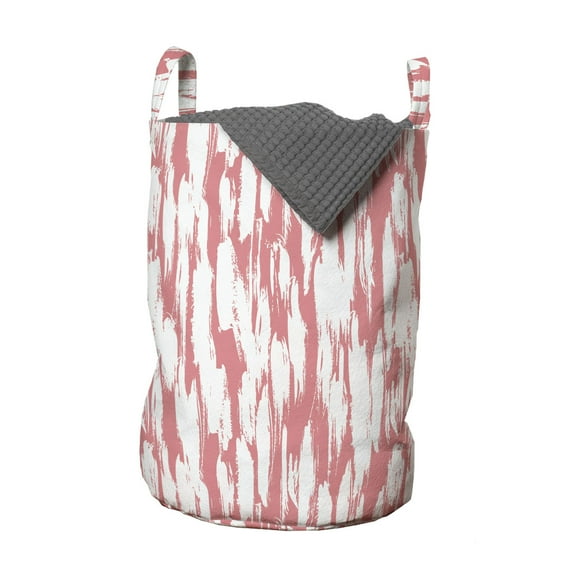 Abstract Laundry Bag, Hipster Style Inspirations Brush Stroke Stripes Watercolor Paint Smears Vintage, Basket with Handles Drawstring Closure for Laundromats, 13" x 19", Coral White, by Ambesonne