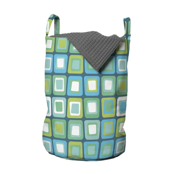 Abstract Laundry Bag, Modern Geometric Pattern with Nested Quirky Rectangles in Aqua Color Palette, Hamper Basket with Handles Drawstring Closure for Laundromats, 13" x 19", Multicolor, by Ambesonne