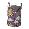 thumbnail image 1 of Abstract Laundry Bag, Pointy Petal Sun Rays Clouds Curvy Clouds Ornaments Pattern, Hamper Basket with Handles Drawstring Closure for Laundromats, 13" x 19", Pale Eggplant and Multicolor, by Ambesonne, 1 of 4