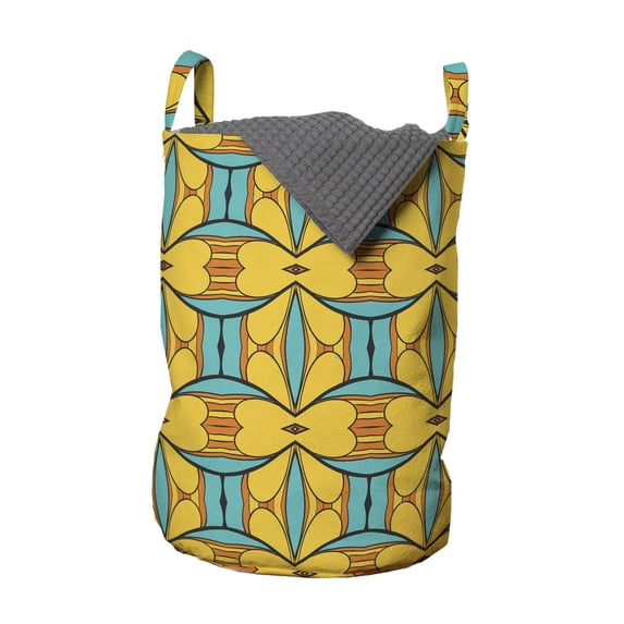 Abstract Laundry Bag, Vintage Inspired Art with Motif Abstract Style Flowers and Stripes Art Print, Hamper Basket with Handles Drawstring Closure for Laundromats, 13" x 19", Multicolor, by Ambesonne