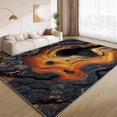 Abstract Lava Area Rugs, Orange Black Carpet, Washable Non Slip Low ...