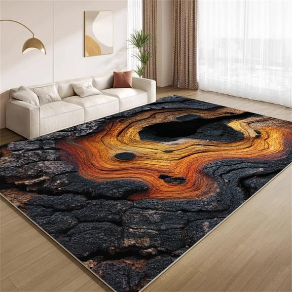 Abstract Lava Area Rugs, Orange Black Carpet, Washable Non Slip Low Pile Soft Rug for Bedroom Living Room Decor Mat 5ftx8ft